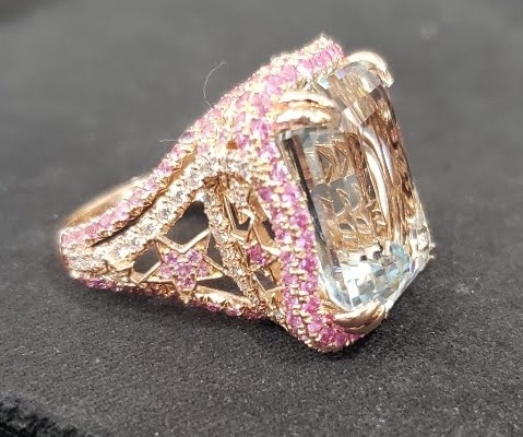 Aquamarine estate ring, angled view