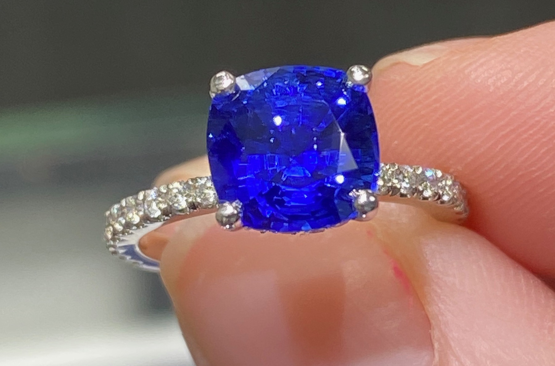 Cushion-cut blue sapphire