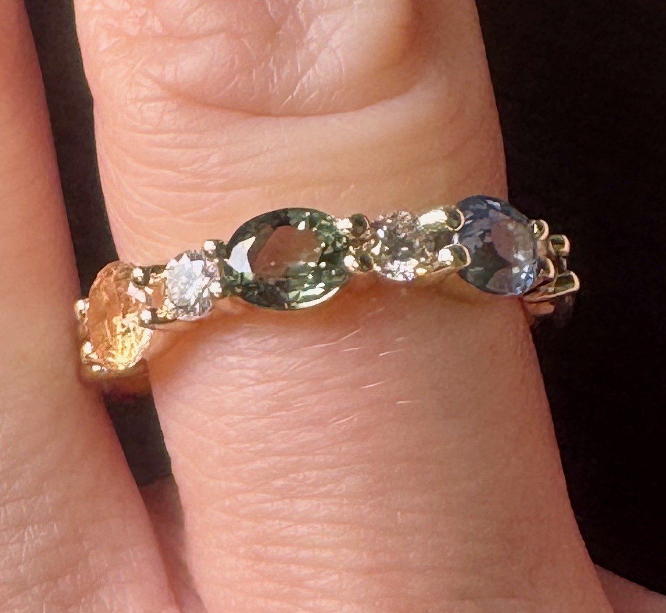 Rainbow sapphire and diamond band