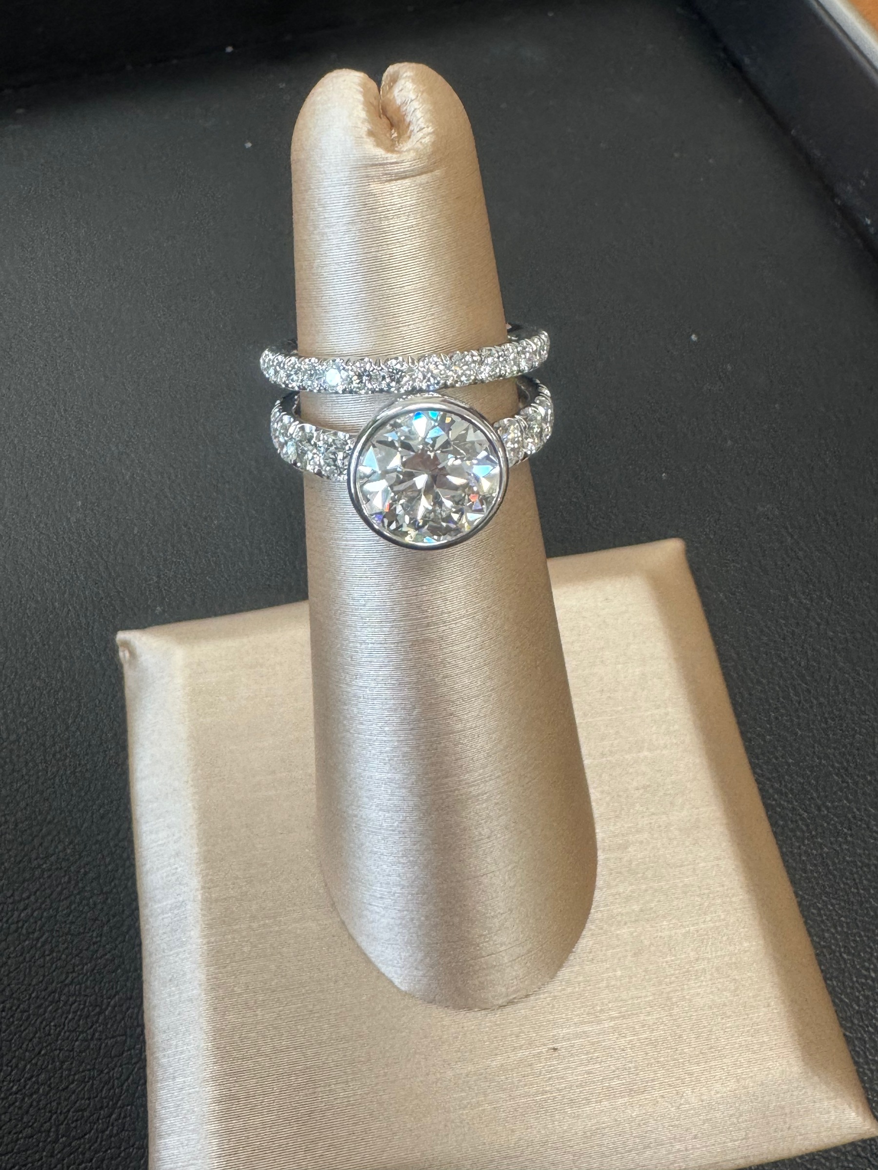 Bezel diamond ring, stacked with pave band