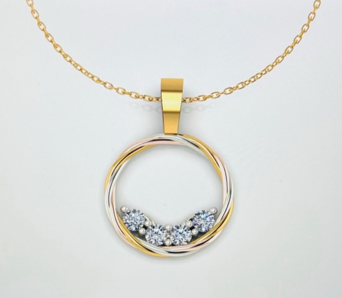 Tri-gold circle pendant, redesigned